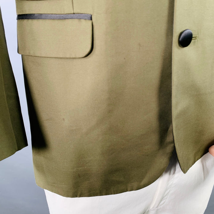 DSQUARED2 Size 42 Olive Green Black Cotton Blend Three Button Peak Lapel Sport Coat