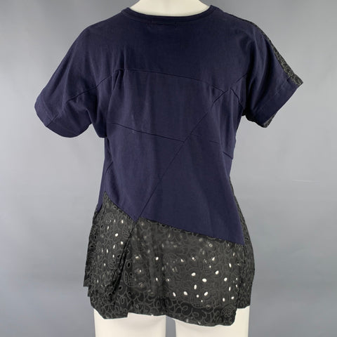 COMME des GARCONS Size M Black Grey Navy Cotton Cut Out Casual Top