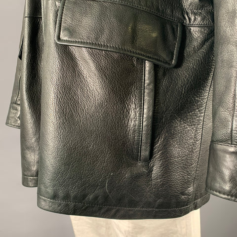 SAKS FIFTH AVENUE Size XXL Black Leather Mock Neck Zip Jacket