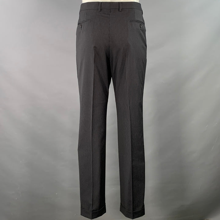 GUCCI Size 40 Black Grey Pinstripe Wool Mohair Single Breasted Suit