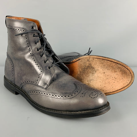 ALLEN EDMONDS Talla 13 Botas con punta de ala de cuero perforado gris