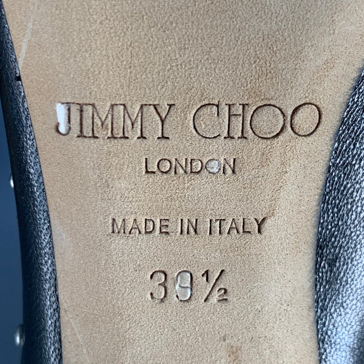 JIMMY CHOO Size 9.5 Black Studded Leather Back Zipper Stiletto Boots