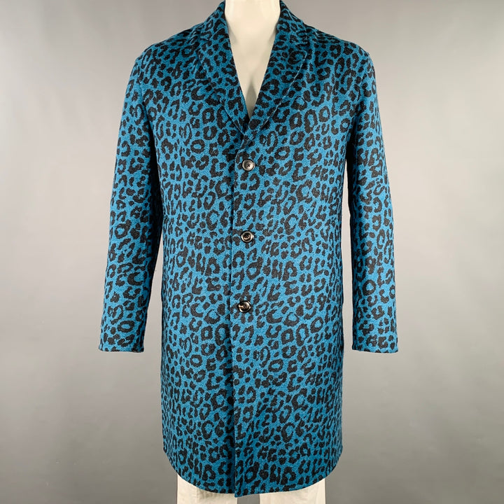 PAUL SMITH Size 42 Blue Black Animal Print Wool Alpaca Coat