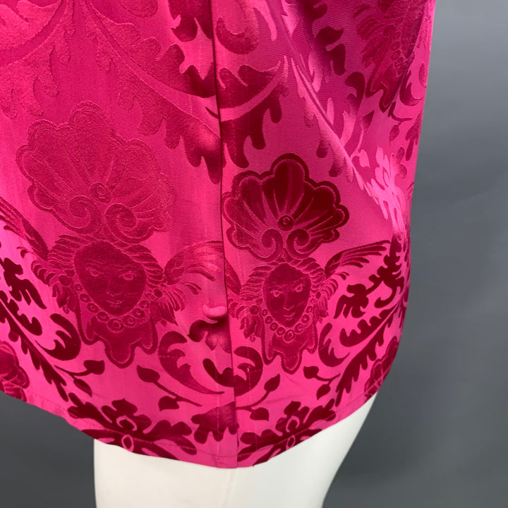 VERSACE Size S Pink Fuchsia Damask Silk Camp Short Sleeve Shirt