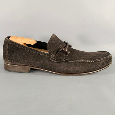 SALVATORE FERRAGAMO Size 11 Brown Suede Loafers