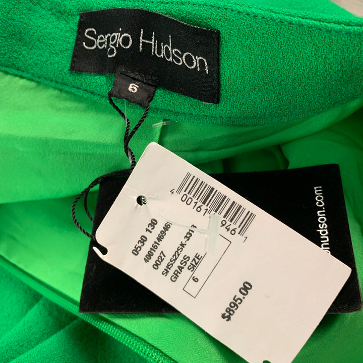 SERGIO HUDSON Size 6 Green Wool Pleated Pencil Skirt