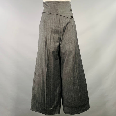 EMPORIO ARMANI Size 4 Grey Charcoal Virgin Wool Blend Pinstripe Wide Leg Dress Pants