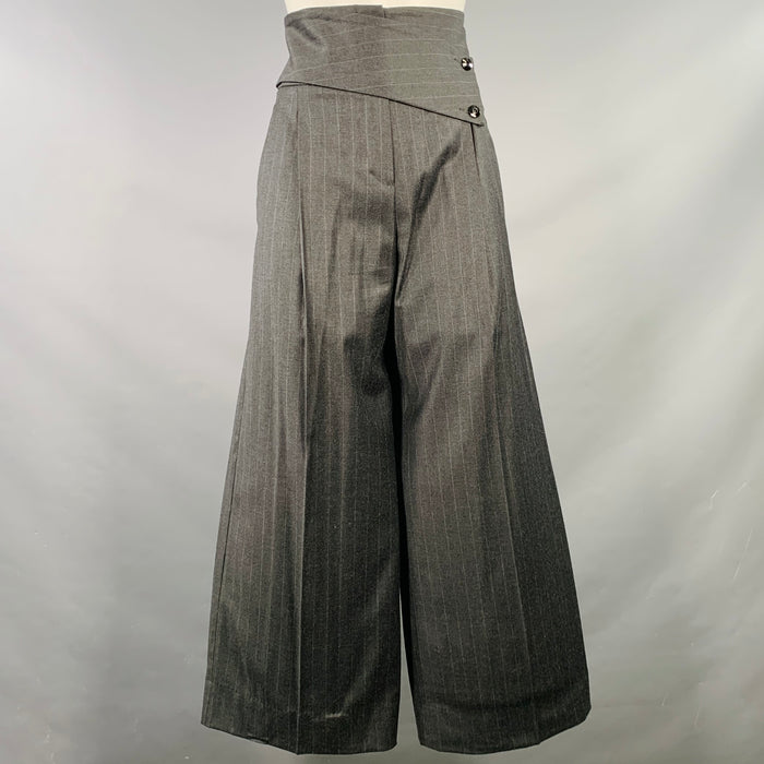 EMPORIO ARMANI Size 4 Grey Charcoal Virgin Wool Blend Pinstripe Wide Leg Dress Pants