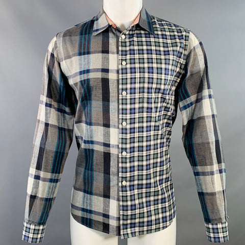 PS by PAUL SMITH Size M Grey Blue Plaid Cotton Blend Casual Fit Long Sleeve Shirt