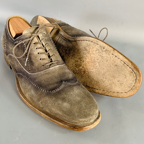 JOHN VARVATOS Size 10 Antique Grey Suede Oxford Lace-Up Shoes