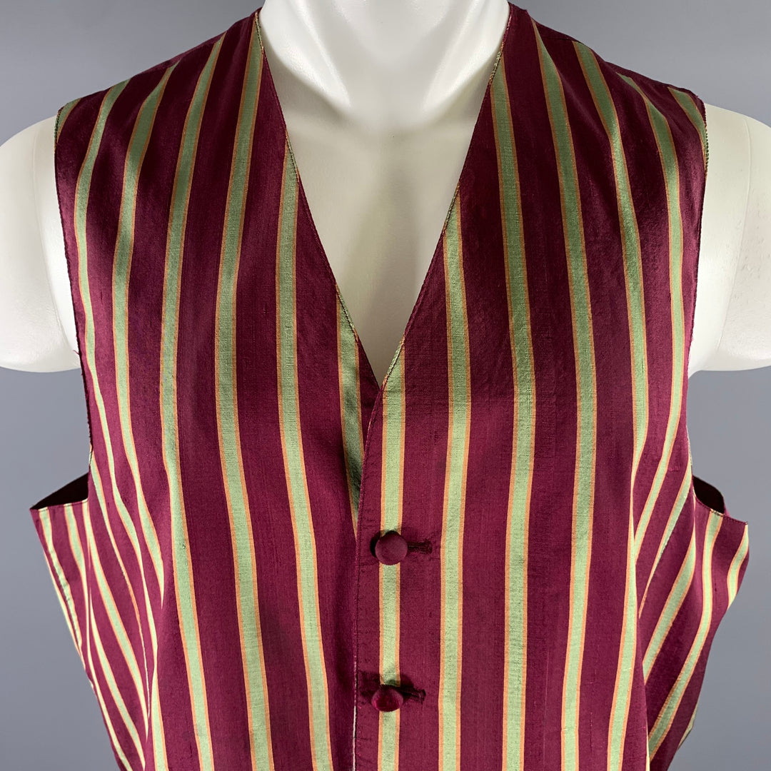 WILKE RODRIGUEZ Size L Burgundy Green Stripe Silk Vest