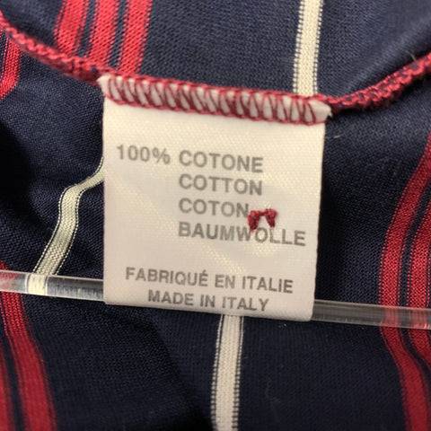 LANVIN Size M Navy Burgundy White Horizontal Stripe Cotton Polo