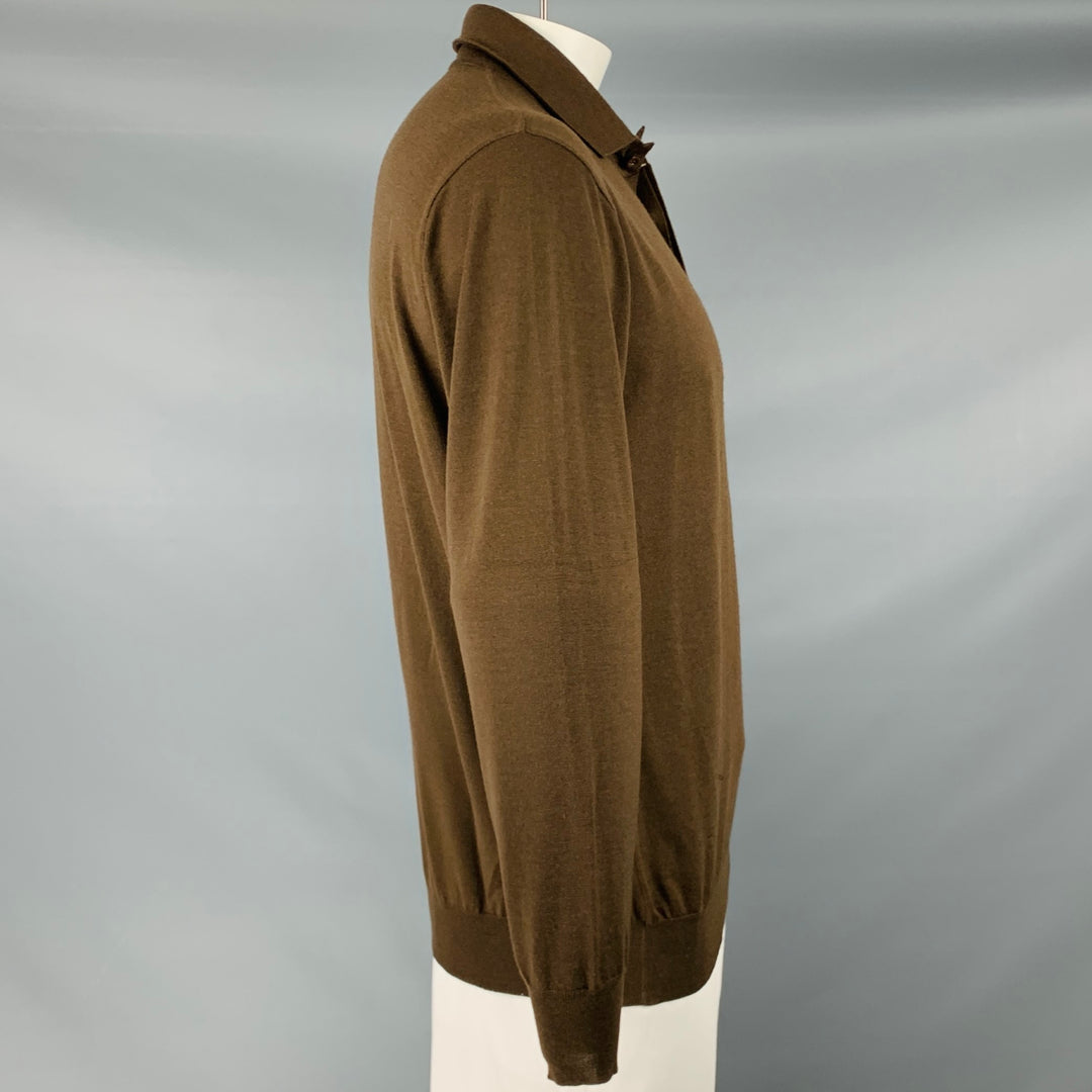 BRIONI Size XL Brown Knit Polo Pullover