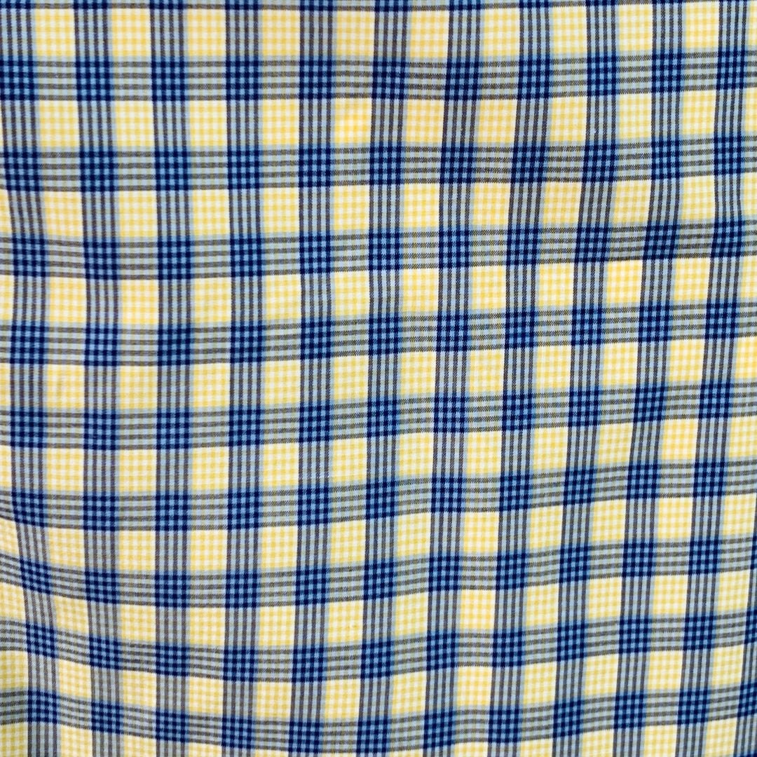 TURNBULL & ASSER Size L Blue Yellow Checkered Cotton Long Sleeve Shirt