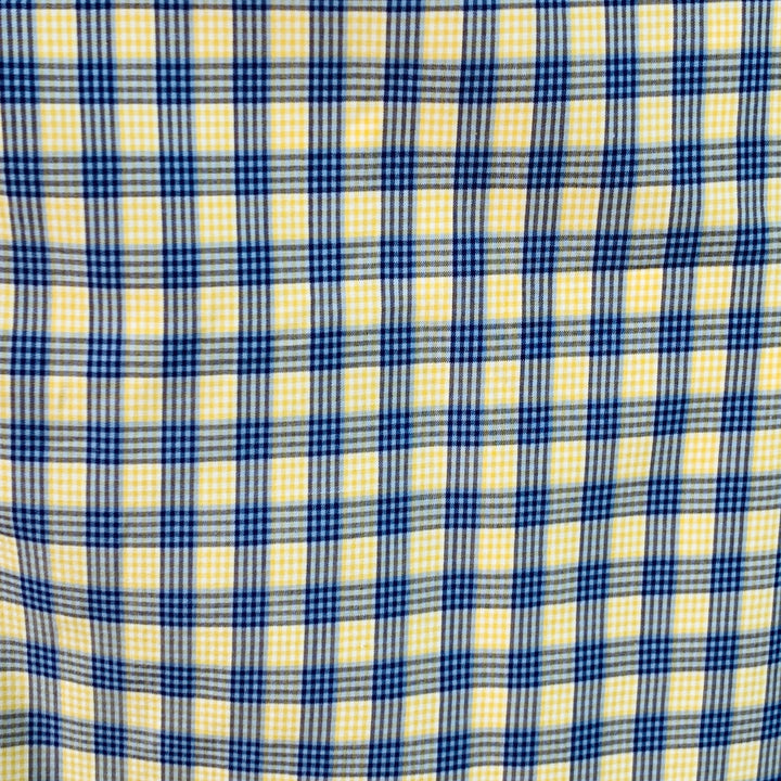 TURNBULL & ASSER Size L Blue Yellow Checkered Cotton Long Sleeve Shirt