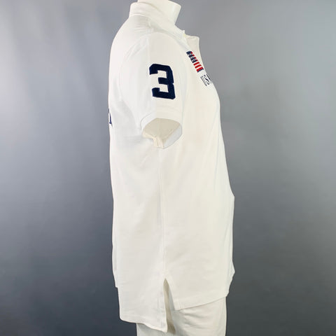 POLO by RALPH LAUREN Size L White Big Pony Embroidery Custom Fit Cotton Polo
