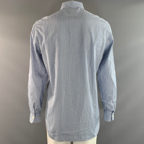 KITON Size 42 Blue White Stripe Cotton Button Up Long Sleeve Shirt