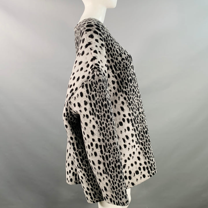 ALAIA Size 8 Grey Black Viscose Blend Animal Print Sweater