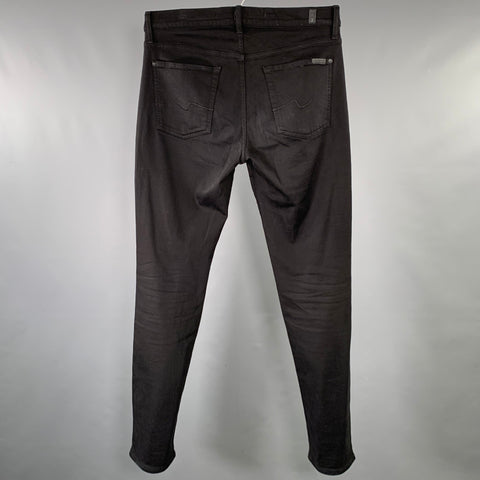 7 FOR ALL MANKIND Size 33 Black Cotton Blend Slim Straight Jeans