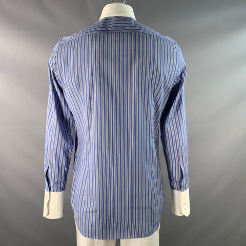 DSQUARED2 Size L White Blue Stripe Cotton Long Sleeve Shirt
