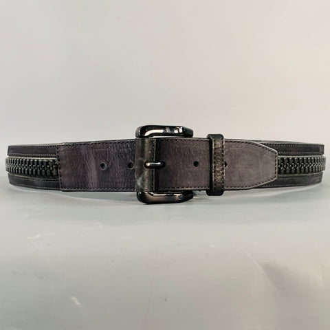 BURBERRY Size 38 Black Leather Zipper Belt