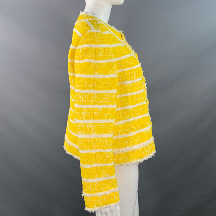 MARC JACOBS Size M Yellow White Boucle Stripe Snaps Jacket Blazer