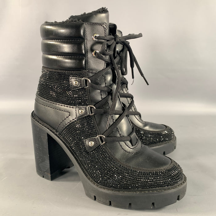 MICHAEL KORS Size 10 Black Rhinestones Lace Up Boots