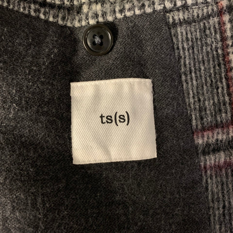 TS (S) Size S Grey Plaid Wool Blend Peak Lapel Sport Coat