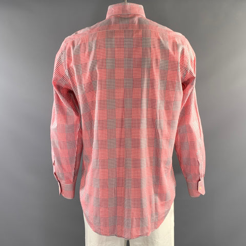 ETRO Size XL Red Blue Houndstooth Plaid Cotton Button Up Long Sleeve Shirt