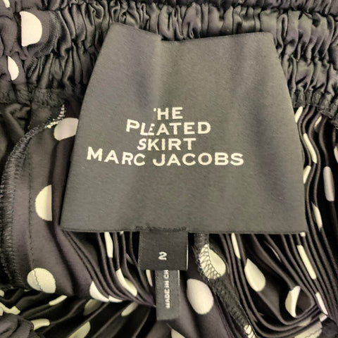 MARC JACOBS Size 2 Black White Polyester Polka Dot A-Line Skirt