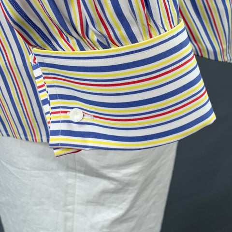 TURNBULL & ASSER Vintage Size L White Multi Color Stripe Cotton French Cuff Long Sleeve Shirt
