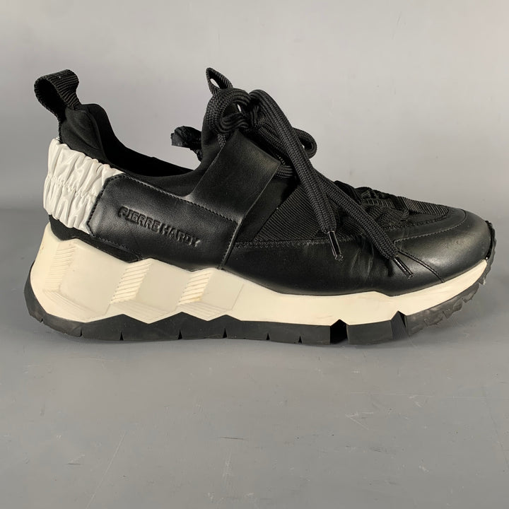 PIERRE HARDY Size 12 Black White Layered Leather Platform Sneakers