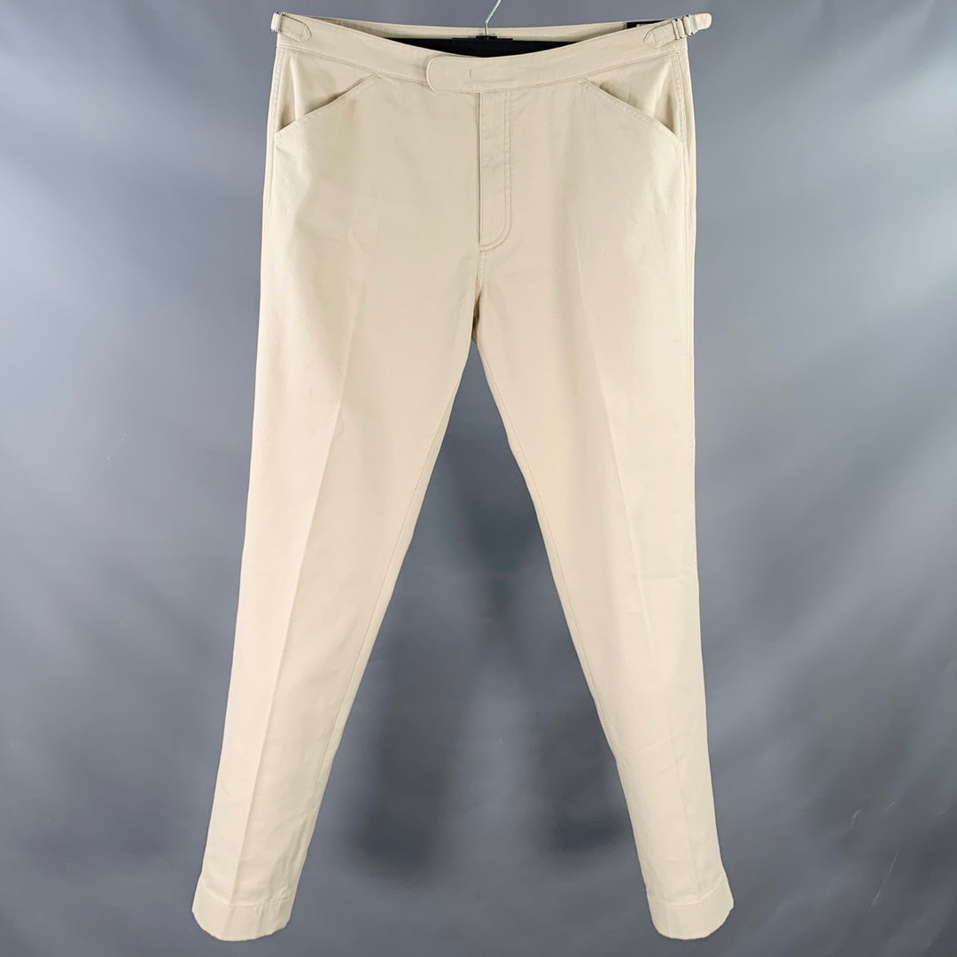 RALPH LAUREN Size 36 Beige Cotton Blend Side Tabs Tapered Casual Pants