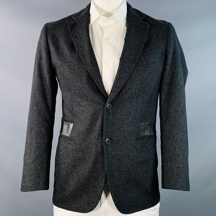HERMES Size 42 Grey Heather Wool Lamb Leather Notch Lapel Sport Coat
