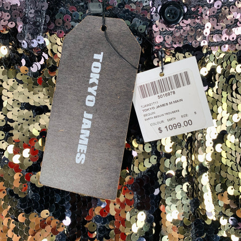 TOKYO JAMES Size 30 Silver Gold Sequined Polyester Jean Cut Dress Pants