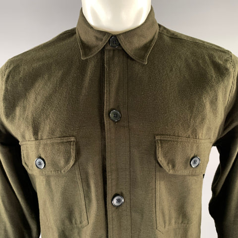 SANDRO Size M Green Olive Cotton Button Up Long Sleeve Shirt