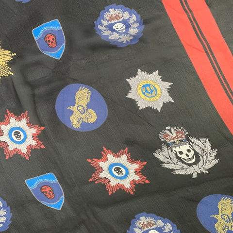 ALEXANDER MCQUEEN Size L Black Red Crest Skull Square Scarf