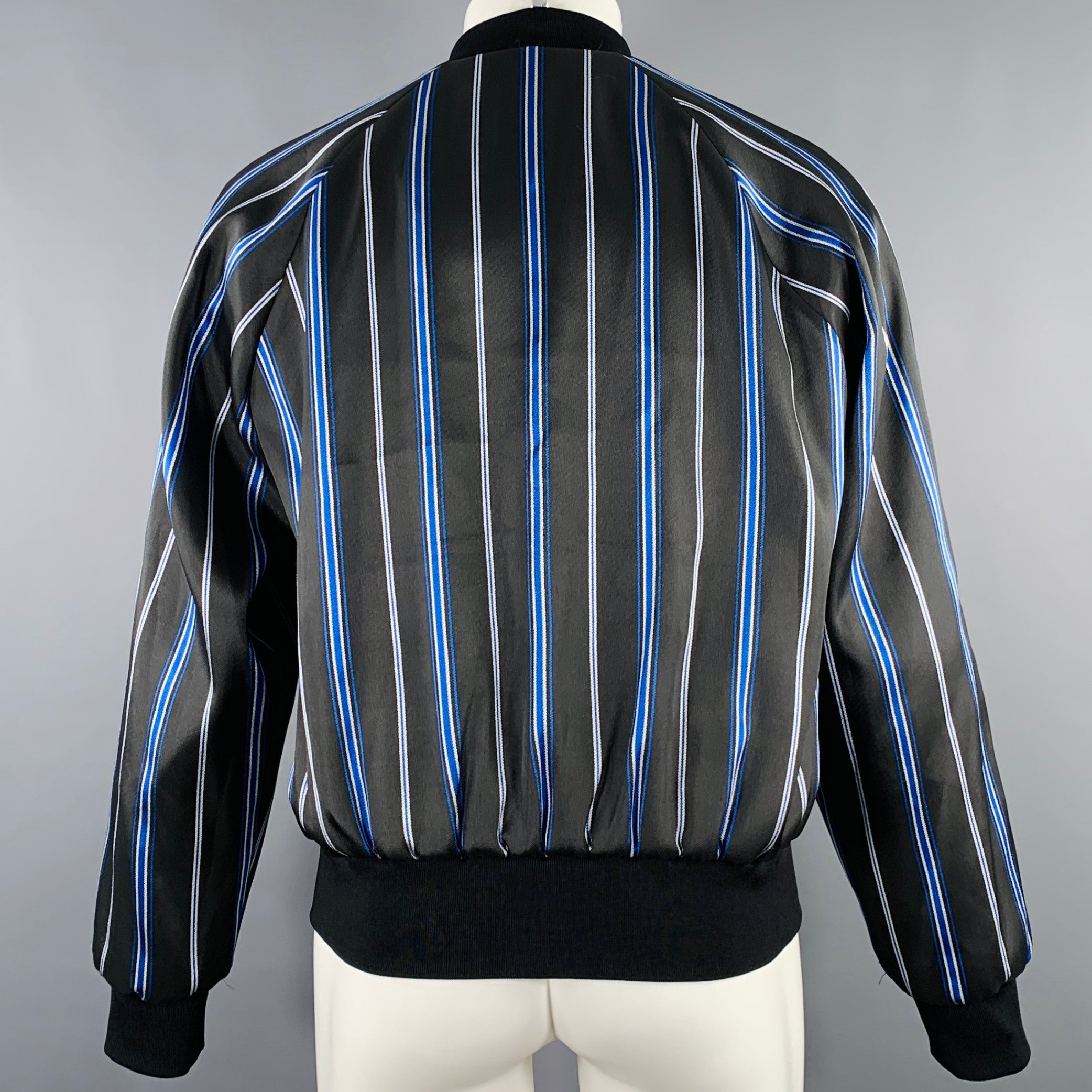3.1 PHILLIP LIM Size M Black Blue Stripe Satin Bomber Jacket – Sui