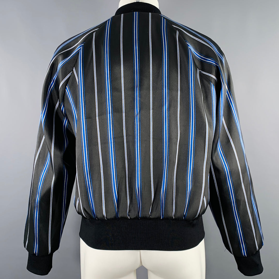 3.1 PHILLIP LIM Size M Black Blue Stripe Satin Bomber Jacket