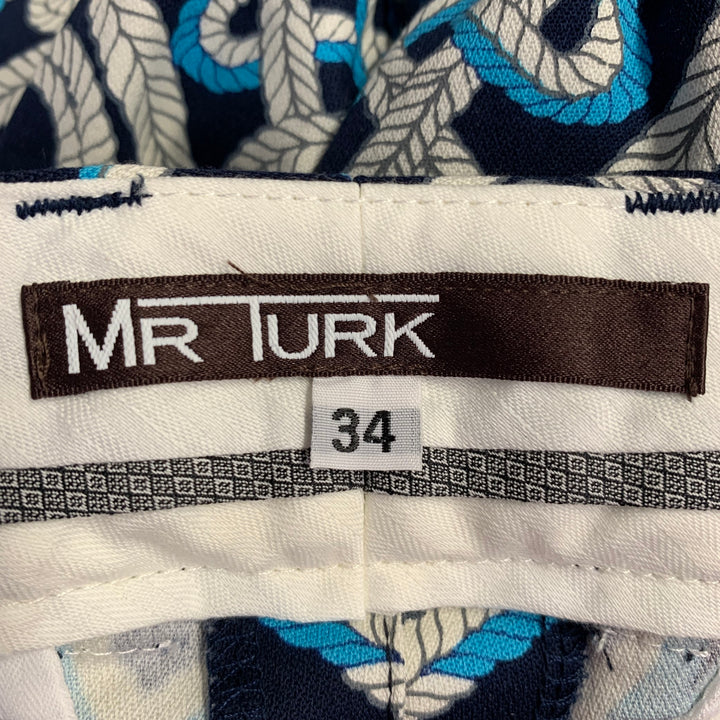 MR TURK Size 34 Clyde Navy Blue White Knots Cotton Blend Tapered Casual Pants