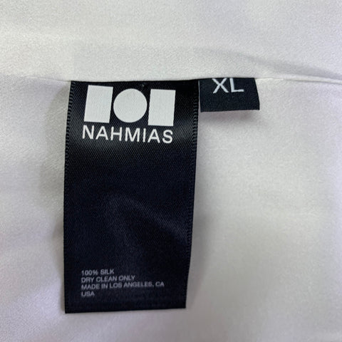 NAHMIAS Size XL -Summer Land- White Multi Color Embroidery Silk Button Up Vest