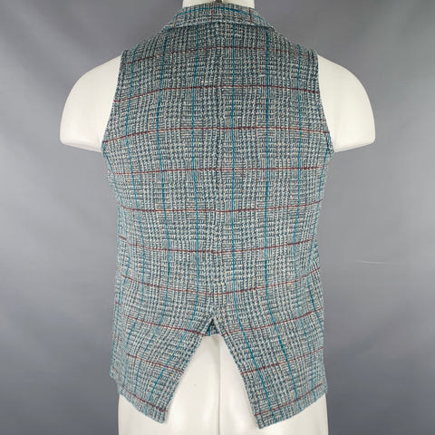 KAPITAL Size S Grey Blue Plaid Cotton Blend Button Up Vest