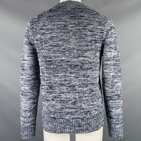 VINCE Size M Navy White Knit Linen Cotton Merino Wool Crew Neck Sweater