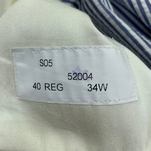 NEIMAN MARCUS Size 40 Blue White Stripe Seersucker Notch Lapel Suit