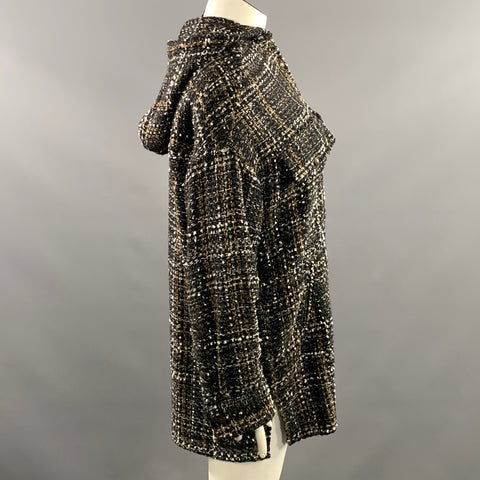 THE KOOPLES Size 1 Black Gold White Grey Knit Hooded Jacket Indoor Blazer