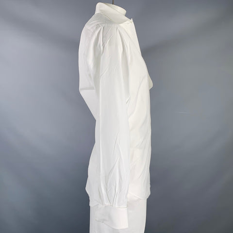 BERGDORF GOODMAN Size L White Cotton Tuxedo Long Sleeve Shirt
