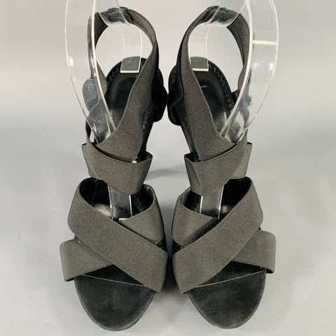 ALLSAINTS Sandales à talons aiguilles en daim noir avec élastique, taille 37