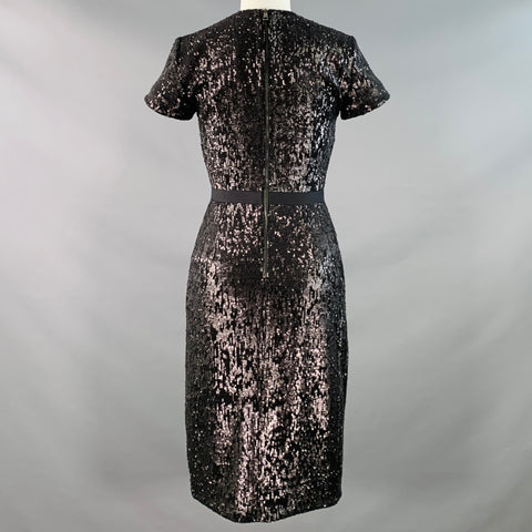 BURBERRY LONDON Robe de cocktail en viscose mélangée noire, taille 2, ornée de sequins