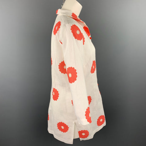CONNIE ROBERSON Taille S Veste boutonnée en lin floral blanc