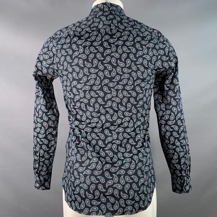 TED BAKER Size XS Lapins Navy Blue Paisley Cotton Spread Collar Long Sleeve Shirt